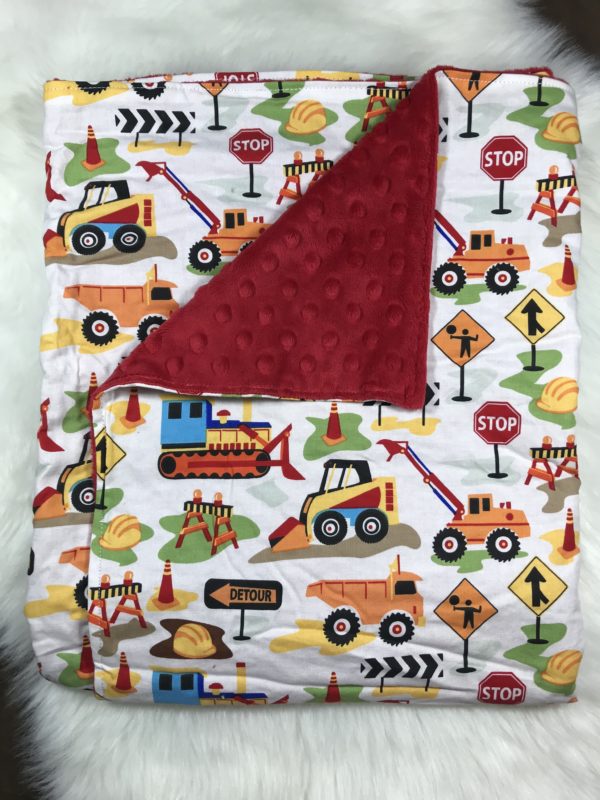 Cotton and Minky Blanket - Construction with Red Dimple Dot