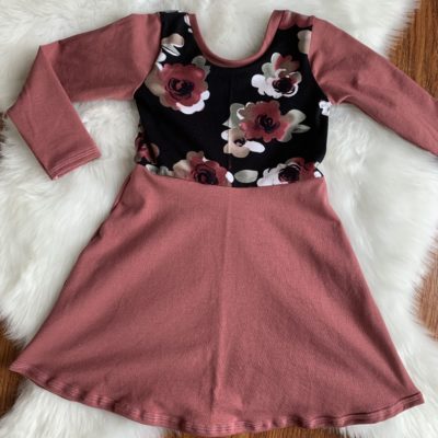 Dress - Black Floral with Plum