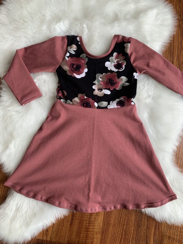 Dress - Black Floral with Plum