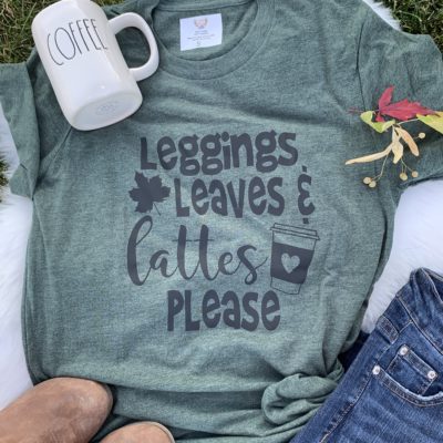 Ladies T-shirt - Leggings, Leaves, and Lattes