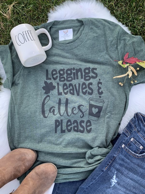 Ladies T-shirt - Leggings, Leaves, and Lattes