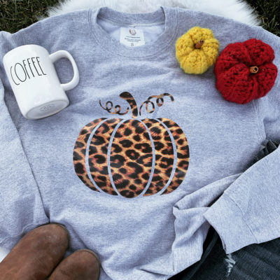 Ladies Crew Neck Sweatshirt - Leopard Pumpkin