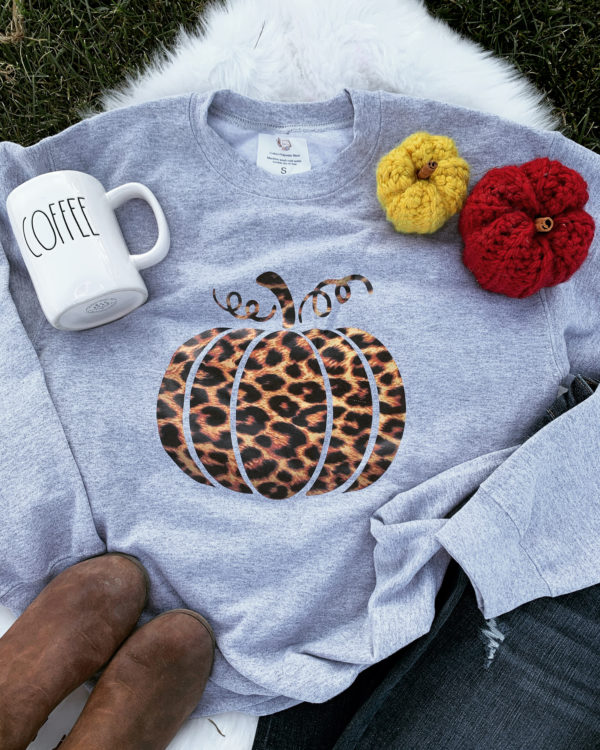 Ladies Crew Neck Sweatshirt - Leopard Pumpkin