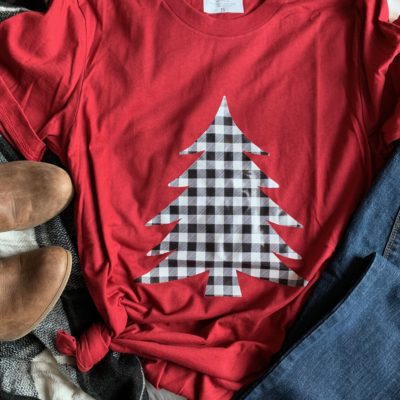 Ladies T-shirt - White Plaid Tree