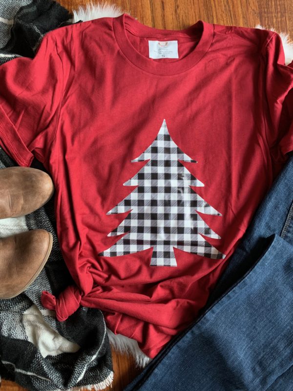 Ladies T-shirt - White Plaid Tree