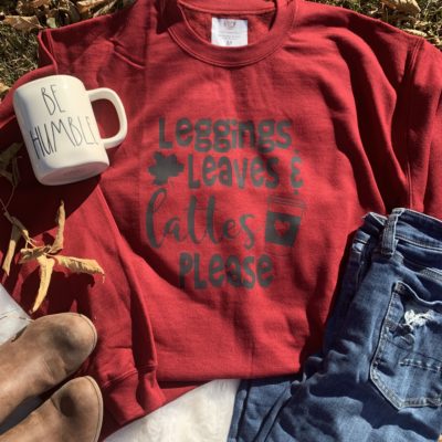 Ladies Crew Neck Sweatshirt - Leggings, Leaves and Lattes