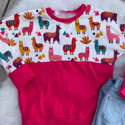 Long Sleeve Shirt - Llamas with Fuchsia