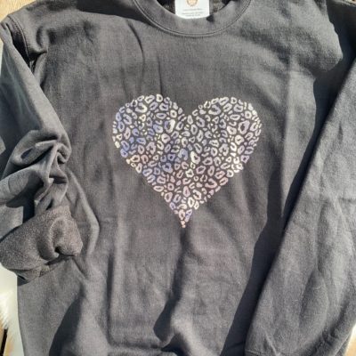 Ladies Crew Neck Sweatshirt - Rose Gold Leopard Heart