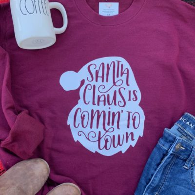 Ladies Crew Neck Sweatshirt - Maroon Santa