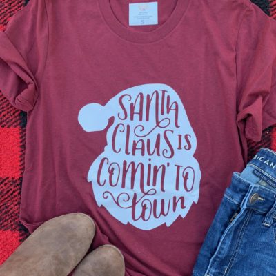 Ladies T-shirt - Heathered Cardinal Santa