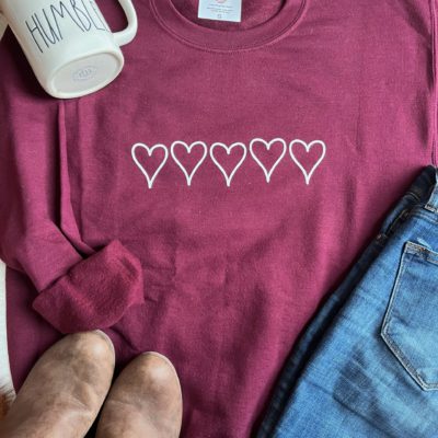 Ladies Crew Neck Sweatshirt - 5 hearts