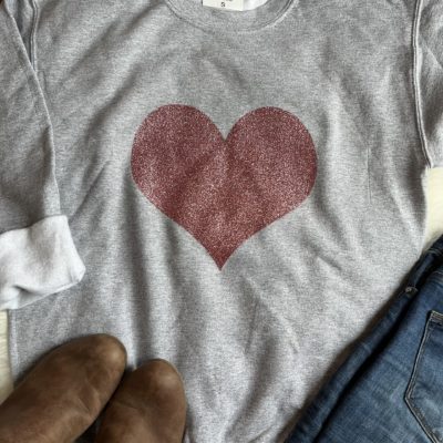 Ladies Crew Neck Sweatshirt - Sparkly Heart
