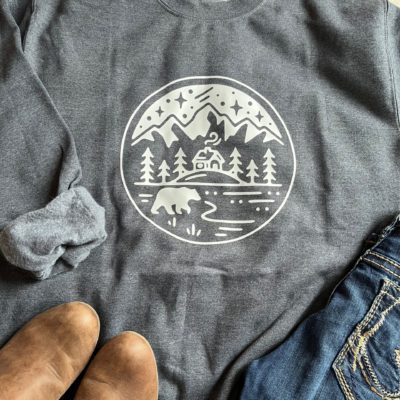 Ladies Crew Neck Sweatshirt - Mountain Scene