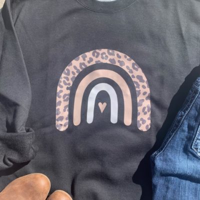 Ladies Crew Neck Sweatshirt - leopard rainbow