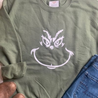 Ladies Crew Neck Sweatshirt - Grinch Face