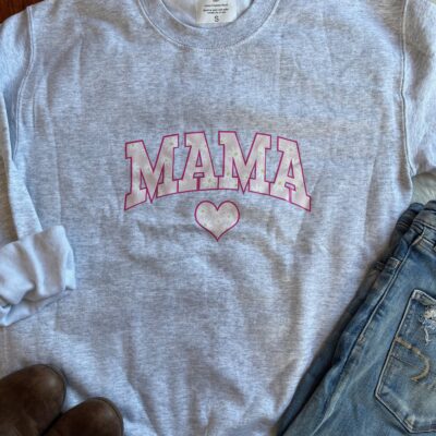 Ladies Crew Neck Sweatshirt - pink daisy MAMA