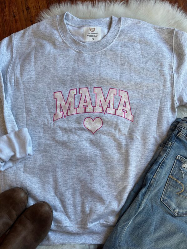 Ladies Crew Neck Sweatshirt - pink daisy MAMA