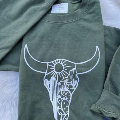 Ladies Crew Neck Sweatshirt - cow skull