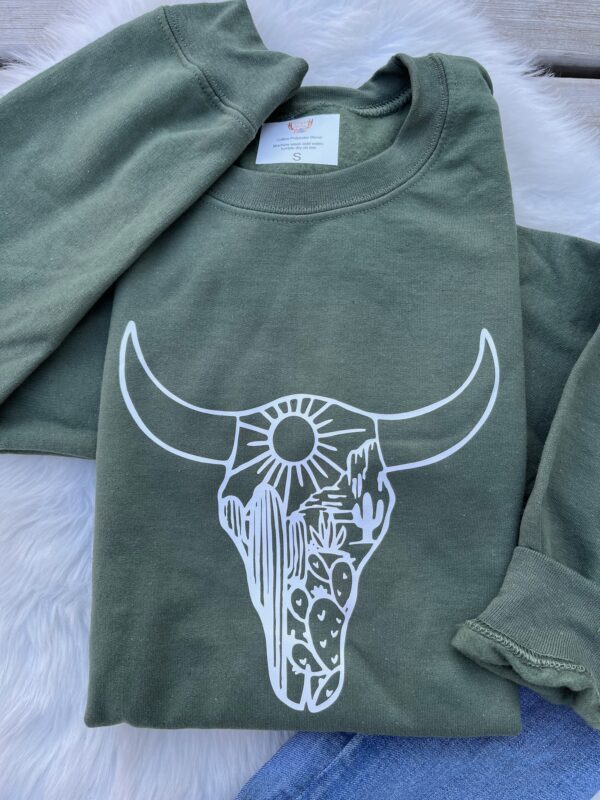 Ladies Crew Neck Sweatshirt - cow skull