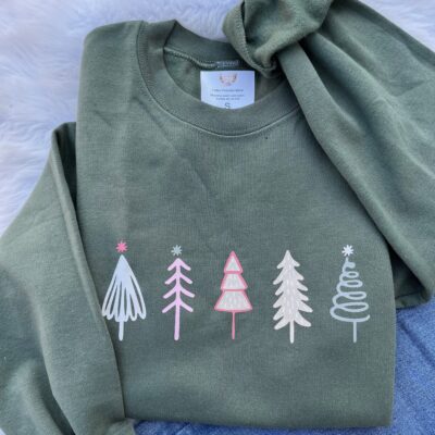 Ladies Crew Neck Sweatshirt - Holiday Trees
